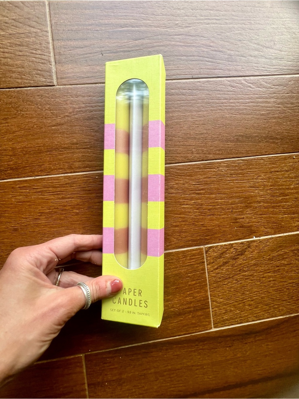 NWB Anthropologie Yellow and Pink Striped Taper Candles